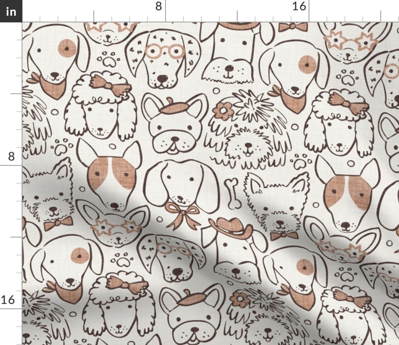 Pet Dogs Warm Brown Westie Dalmation Chihuahua Dachshund Bulldog Frenchie Cute Animals Animal Faces Custom Printed Fabric by Spoonflower Various Fabrics by the Yard or Fat Quarter